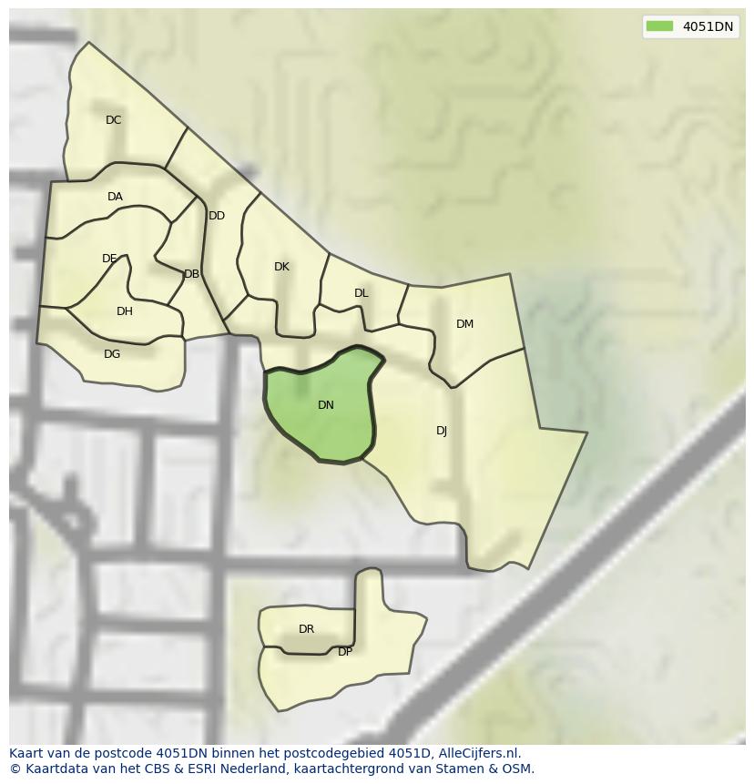 Afbeelding van het postcodegebied 4051 DN op de kaart.