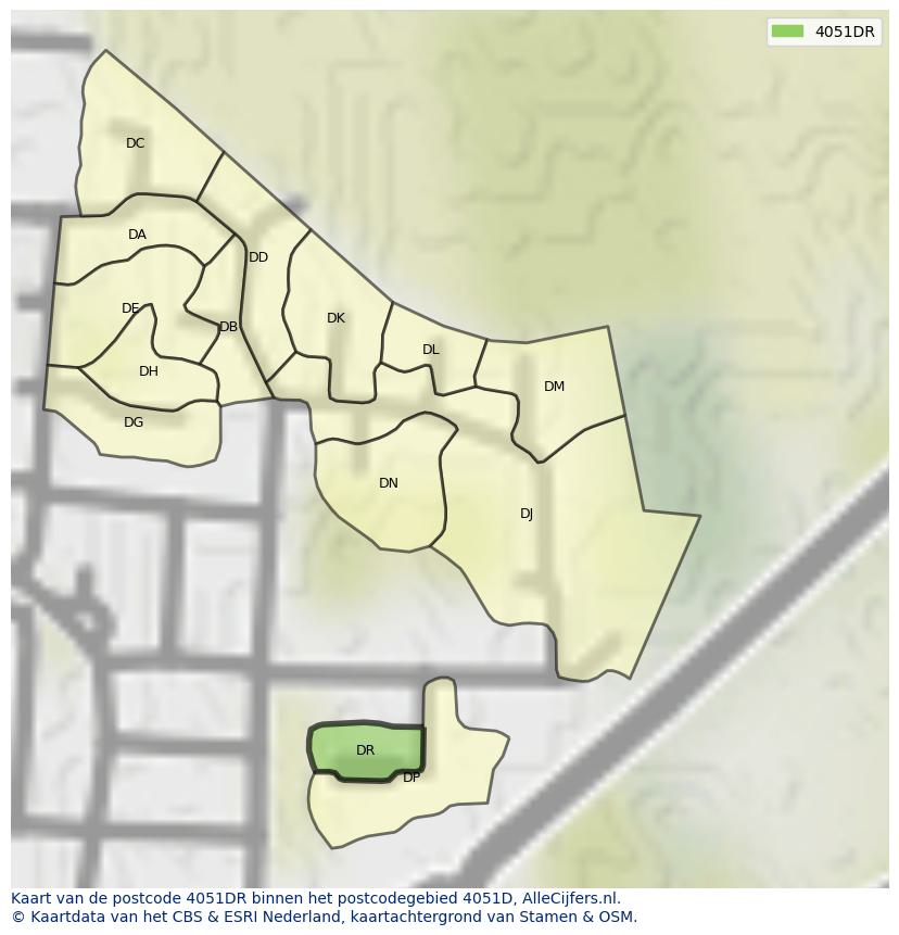 Afbeelding van het postcodegebied 4051 DR op de kaart.