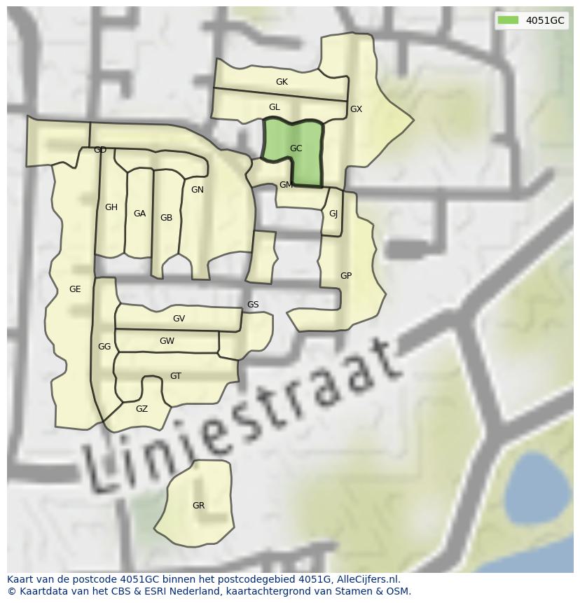 Afbeelding van het postcodegebied 4051 GC op de kaart.
