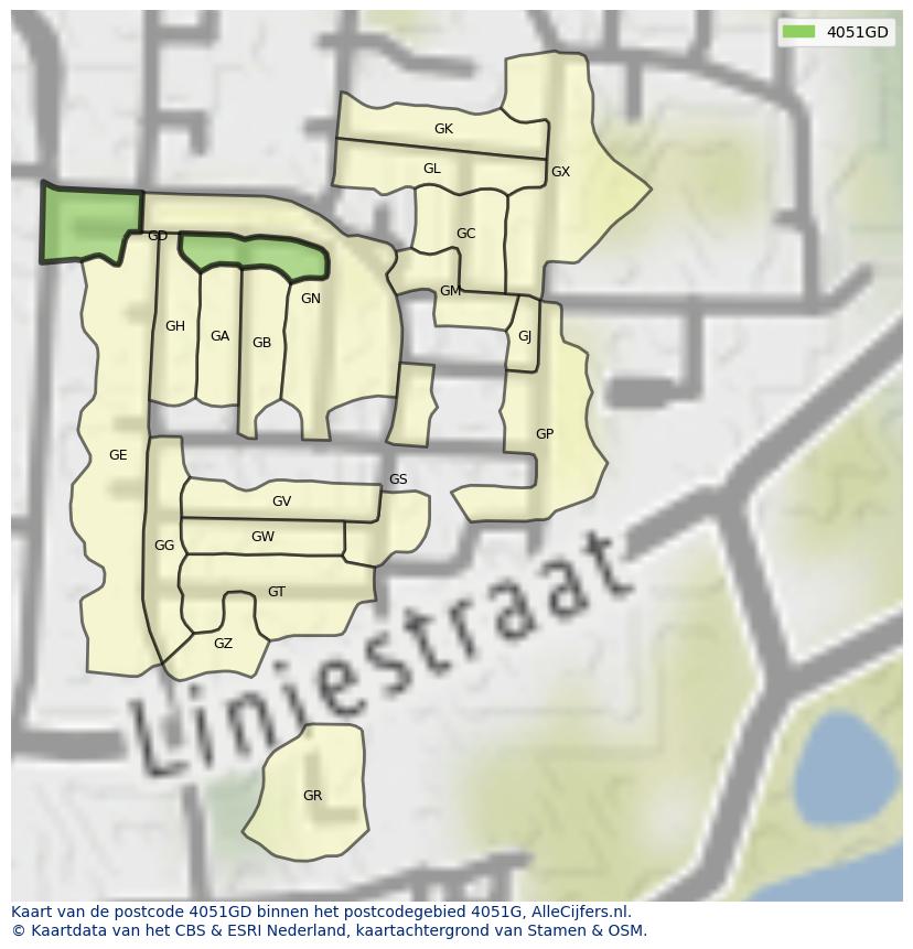 Afbeelding van het postcodegebied 4051 GD op de kaart.