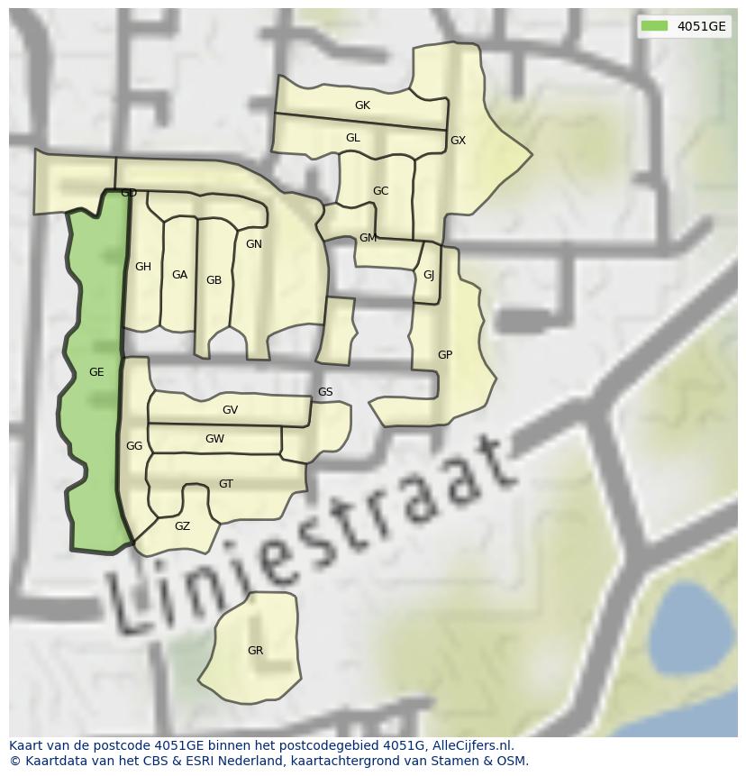 Afbeelding van het postcodegebied 4051 GE op de kaart.