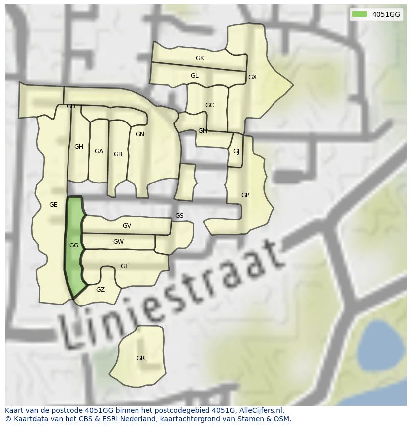 Afbeelding van het postcodegebied 4051 GG op de kaart.