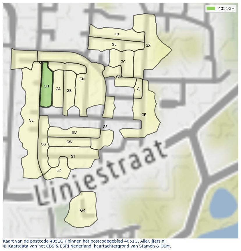 Afbeelding van het postcodegebied 4051 GH op de kaart.