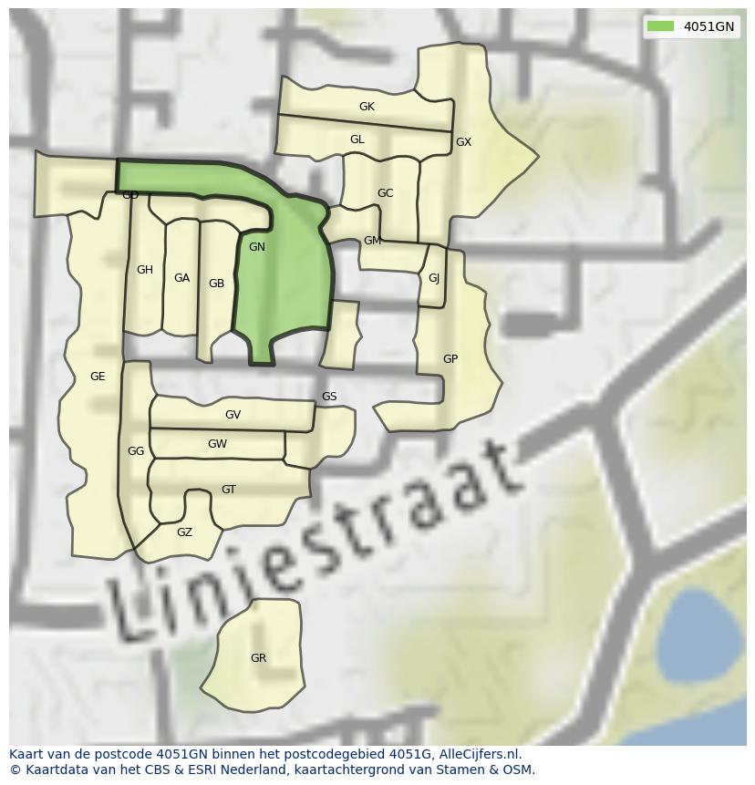 Afbeelding van het postcodegebied 4051 GN op de kaart.