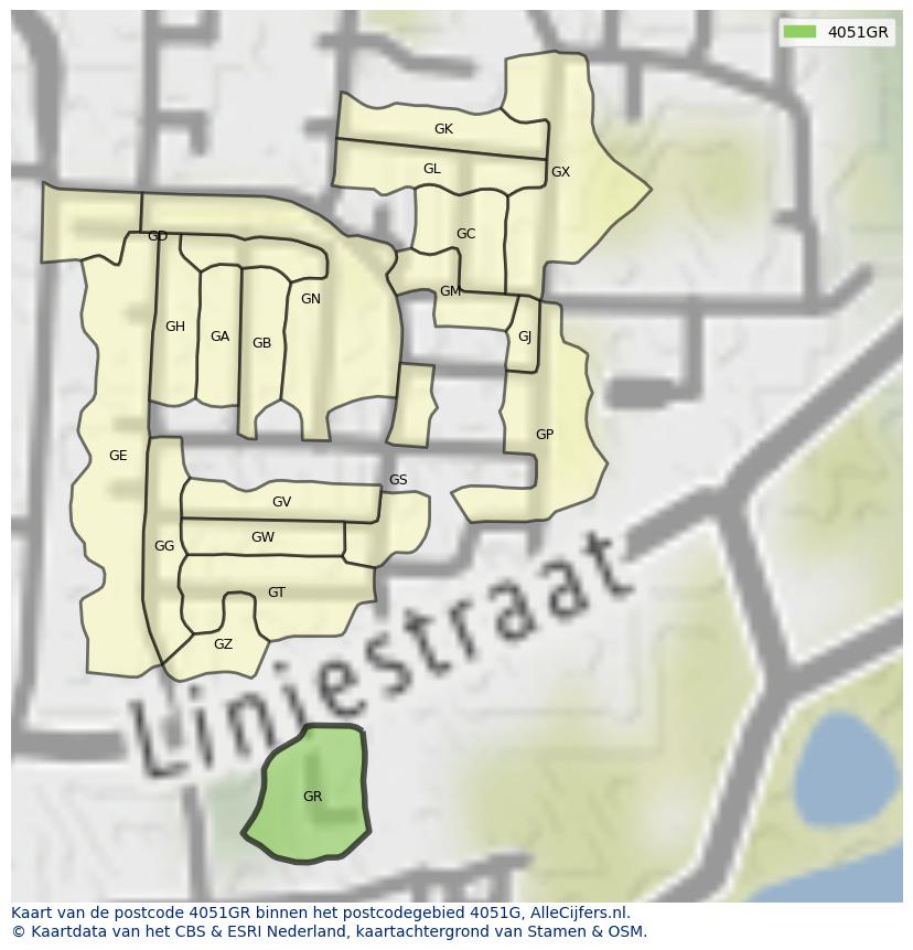 Afbeelding van het postcodegebied 4051 GR op de kaart.