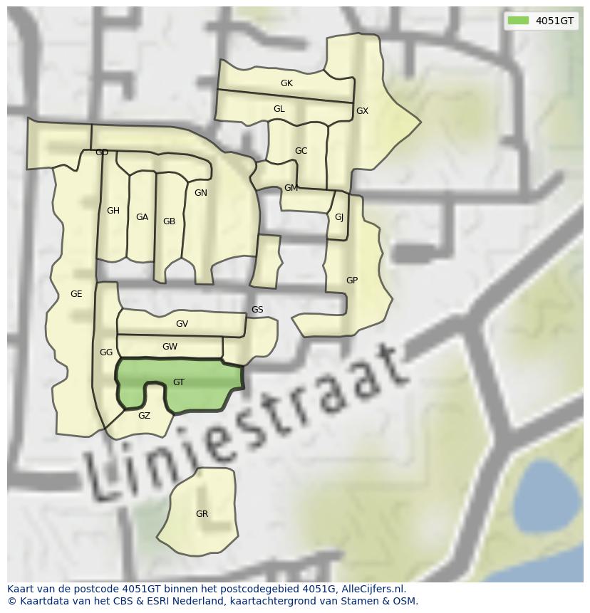 Afbeelding van het postcodegebied 4051 GT op de kaart.