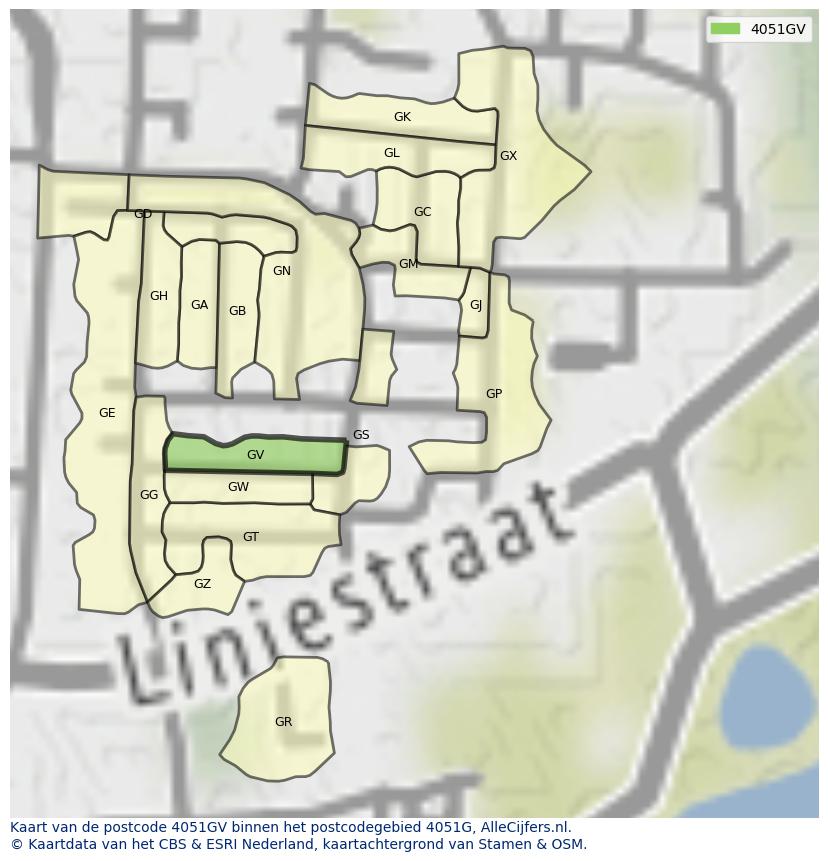 Afbeelding van het postcodegebied 4051 GV op de kaart.