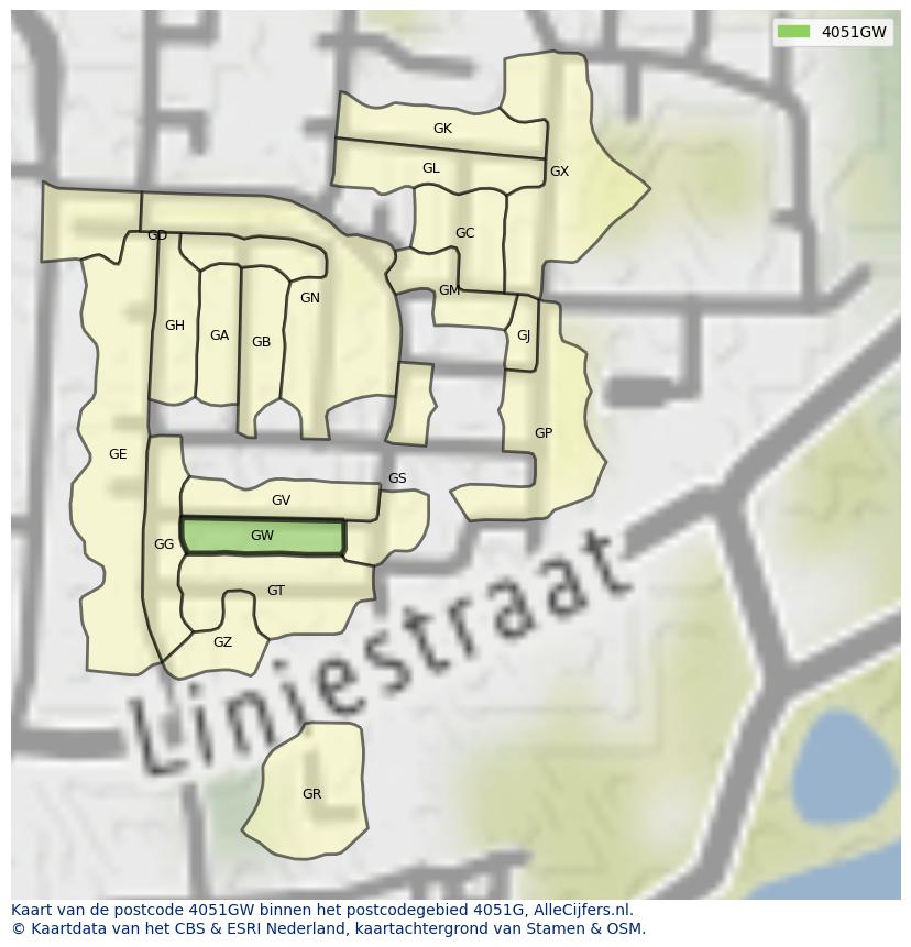 Afbeelding van het postcodegebied 4051 GW op de kaart.