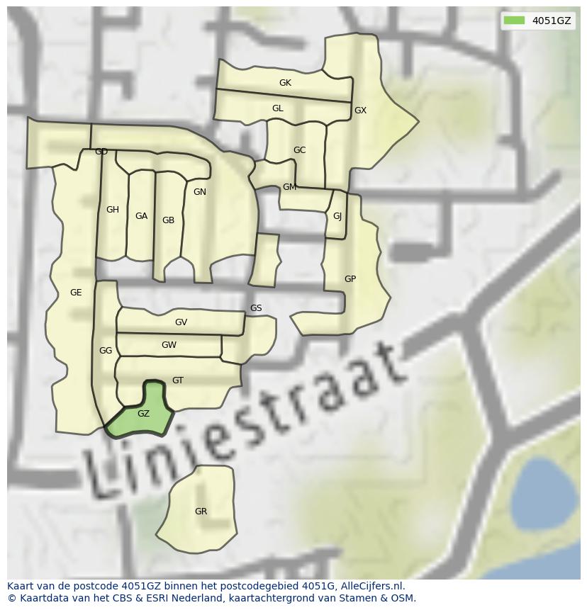 Afbeelding van het postcodegebied 4051 GZ op de kaart.
