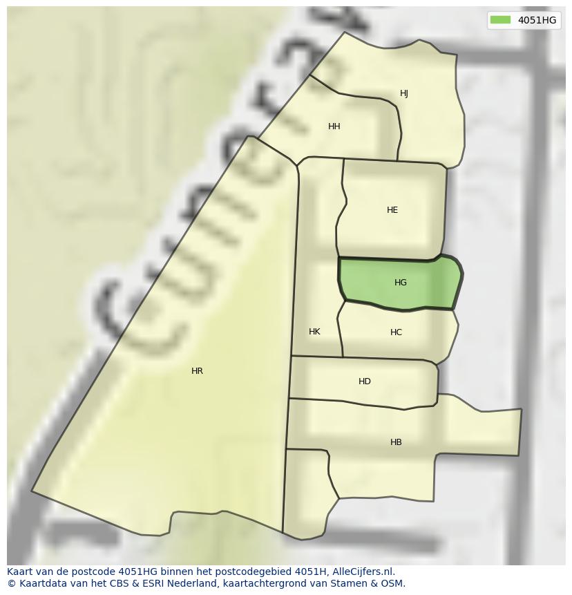 Afbeelding van het postcodegebied 4051 HG op de kaart.