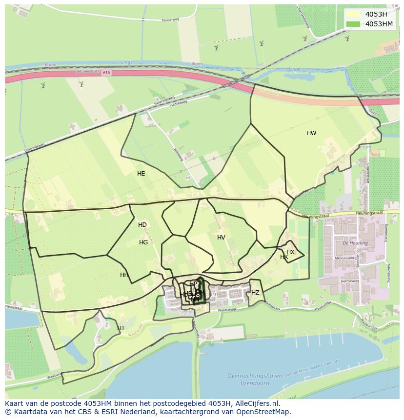 Afbeelding van het postcodegebied 4053 HM op de kaart.