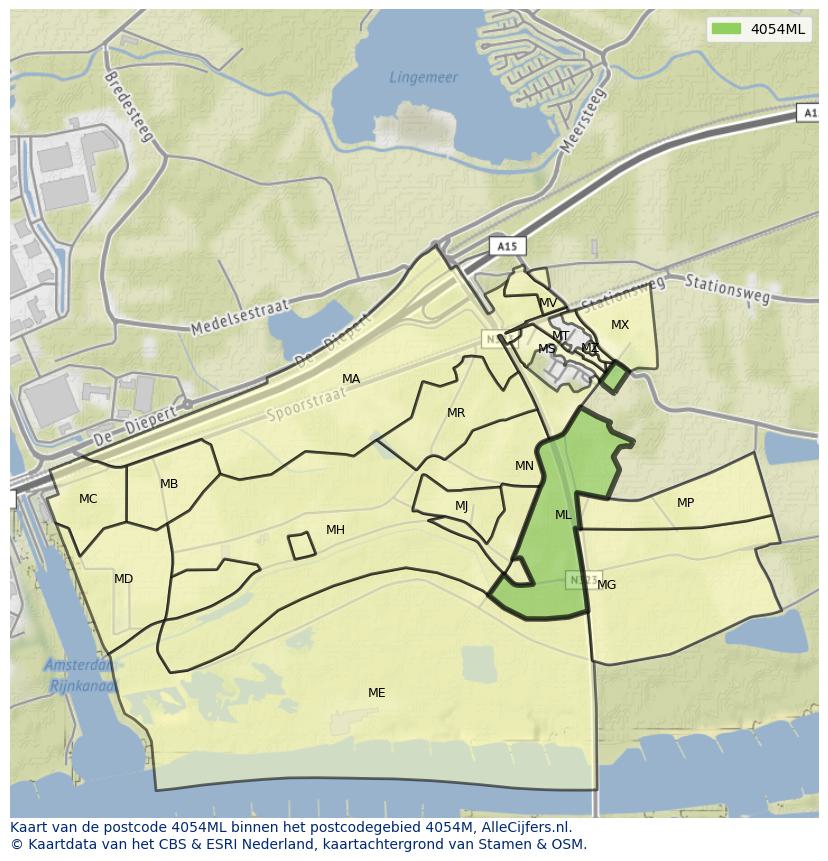 Afbeelding van het postcodegebied 4054 ML op de kaart.