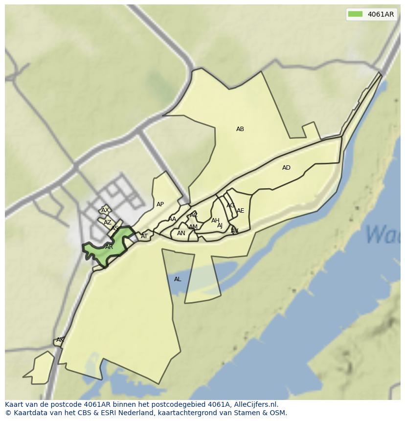 Afbeelding van het postcodegebied 4061 AR op de kaart.