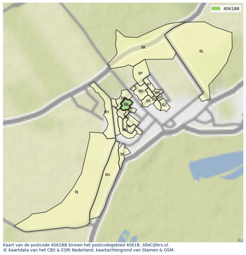 Afbeelding van het postcodegebied 4061 BB op de kaart.