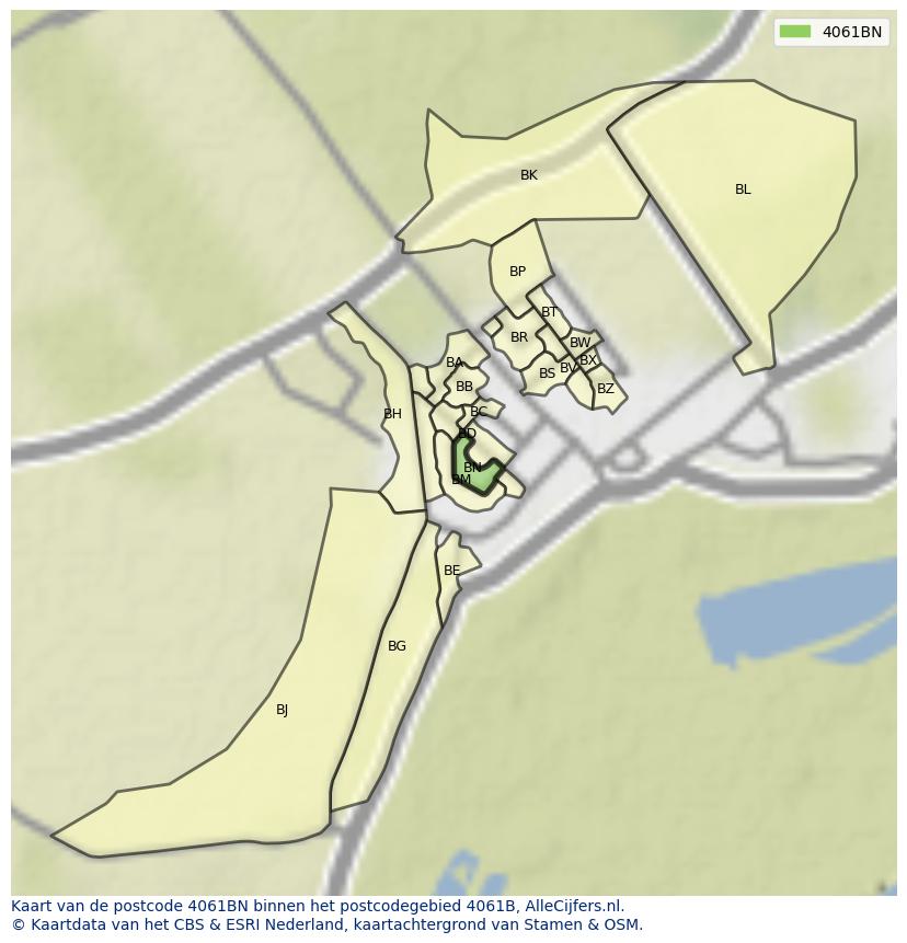 Afbeelding van het postcodegebied 4061 BN op de kaart.