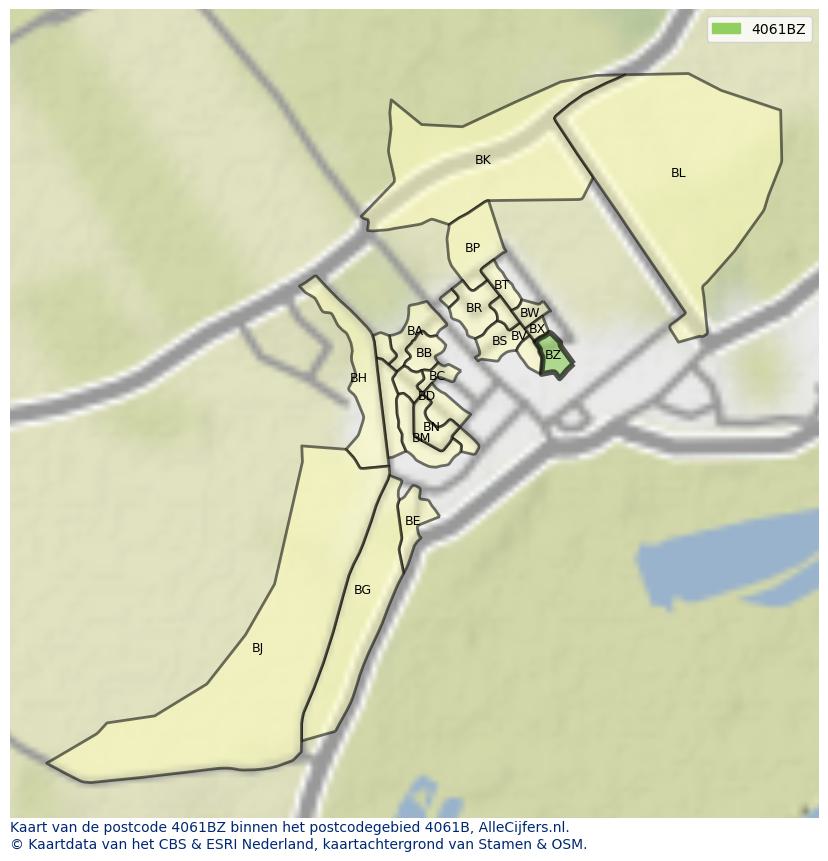 Afbeelding van het postcodegebied 4061 BZ op de kaart.