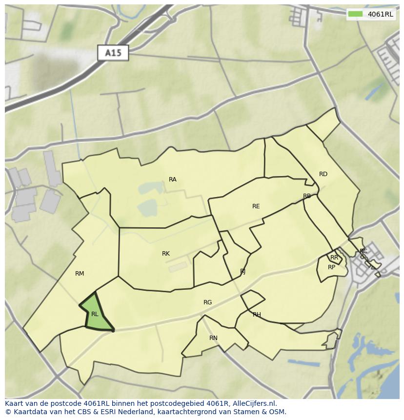 Afbeelding van het postcodegebied 4061 RL op de kaart.