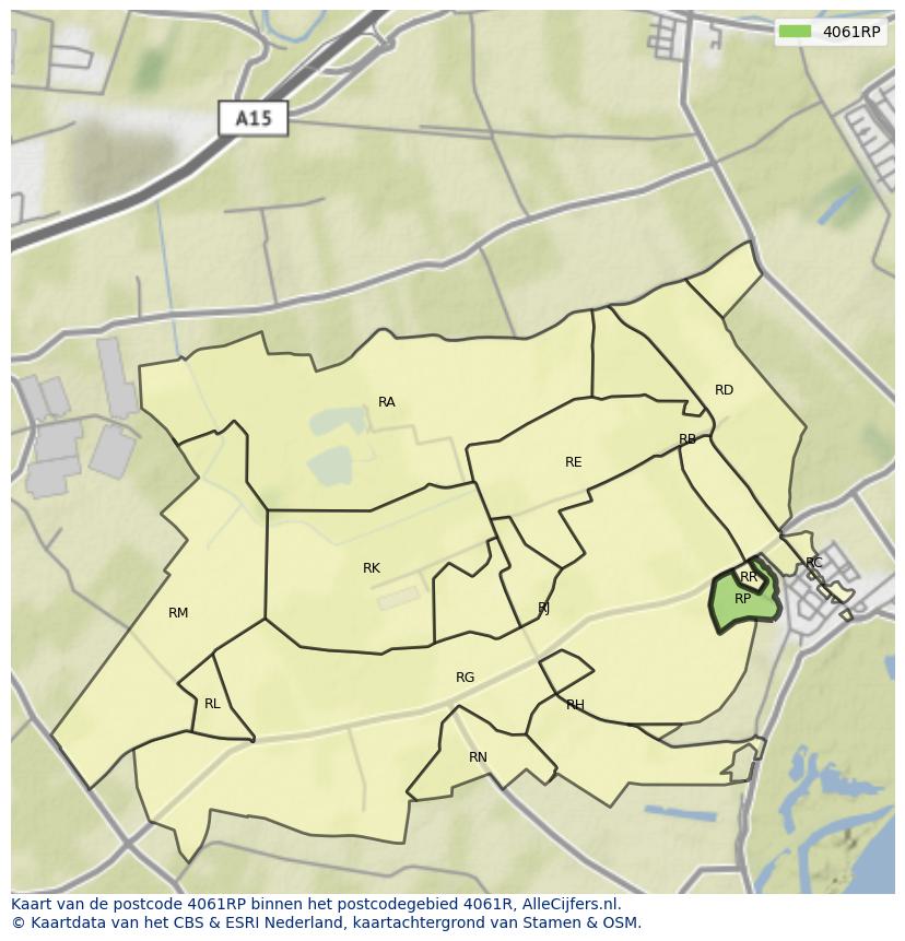 Afbeelding van het postcodegebied 4061 RP op de kaart.