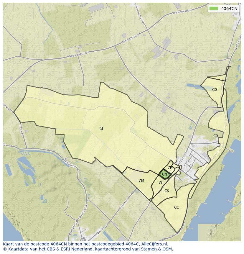 Afbeelding van het postcodegebied 4064 CN op de kaart.