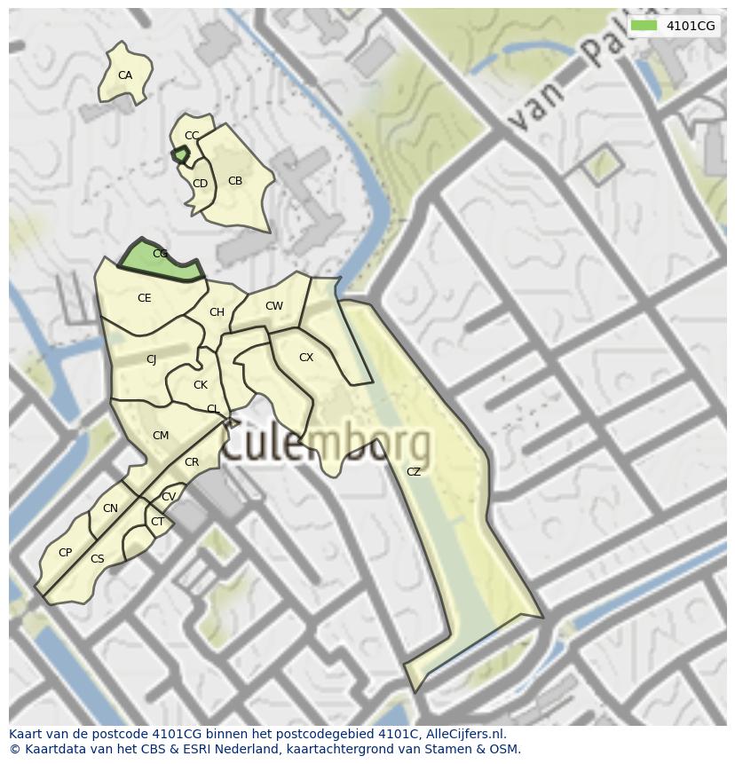 Afbeelding van het postcodegebied 4101 CG op de kaart.