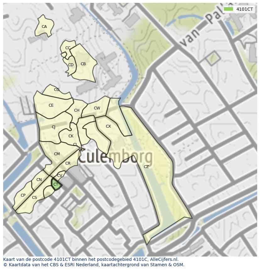 Afbeelding van het postcodegebied 4101 CT op de kaart.