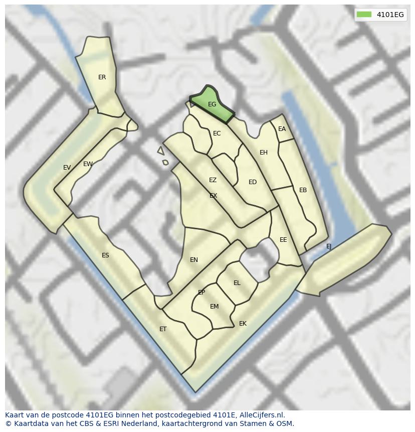 Afbeelding van het postcodegebied 4101 EG op de kaart.