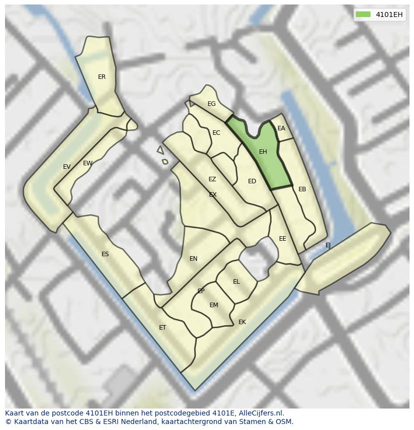 Afbeelding van het postcodegebied 4101 EH op de kaart.