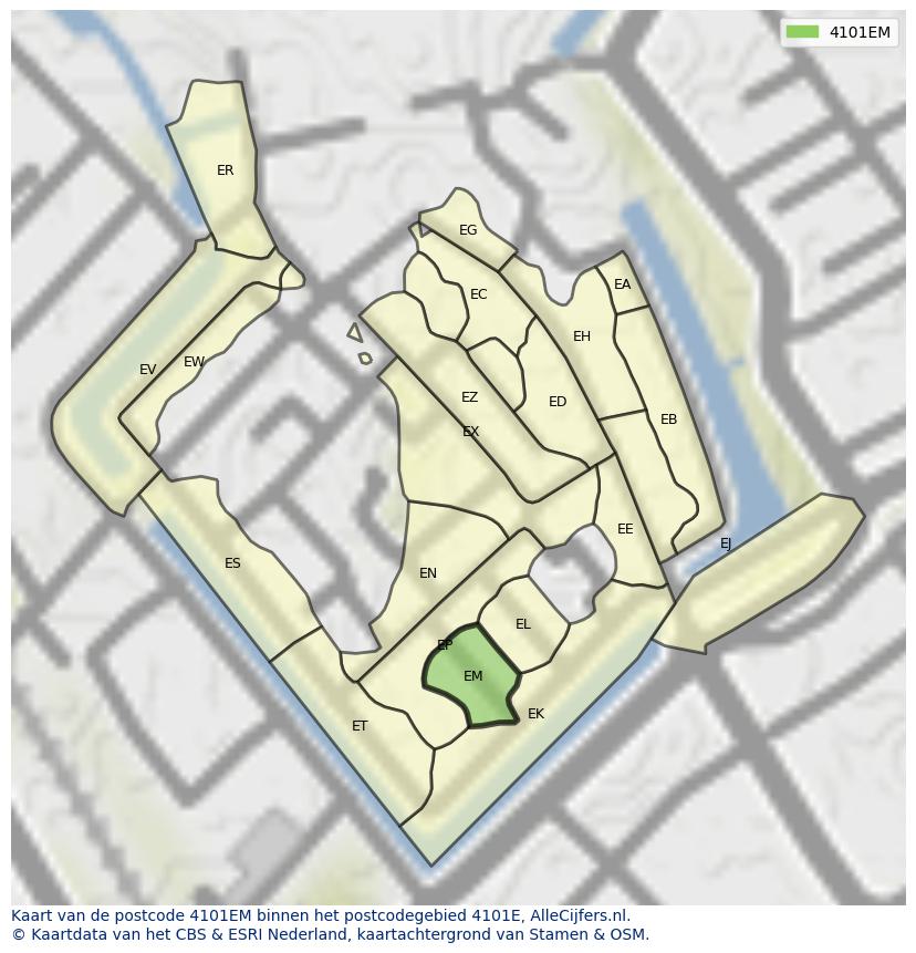Afbeelding van het postcodegebied 4101 EM op de kaart.