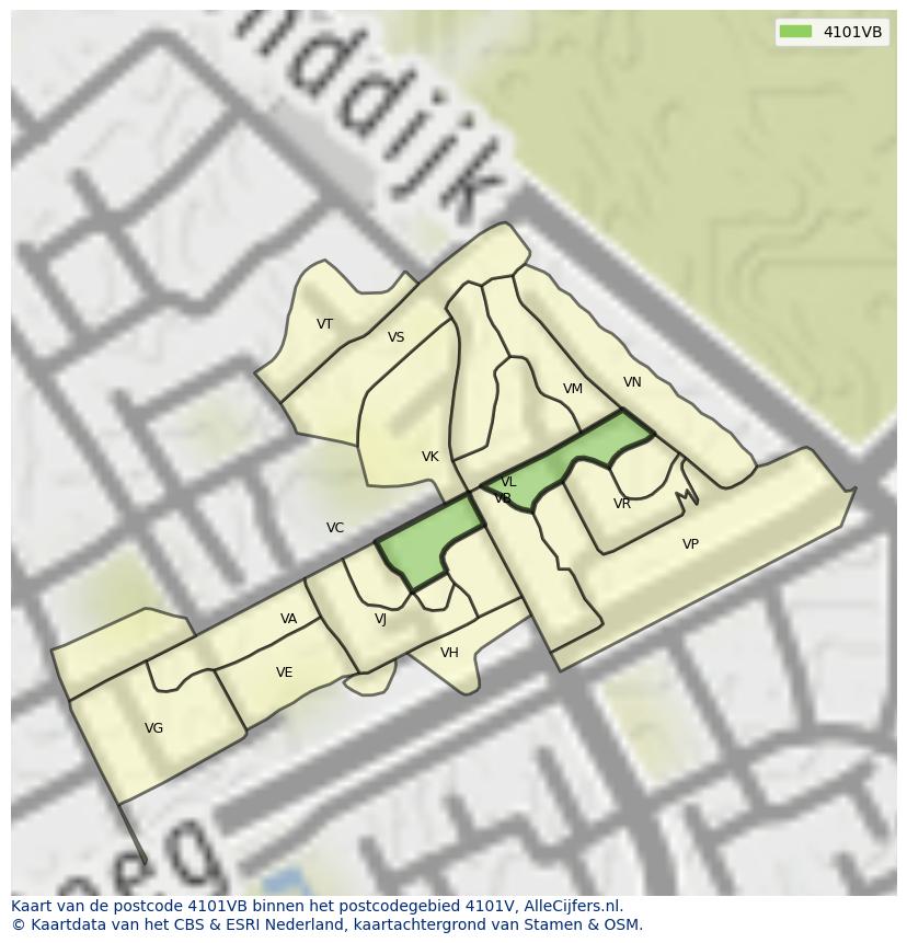 Afbeelding van het postcodegebied 4101 VB op de kaart.