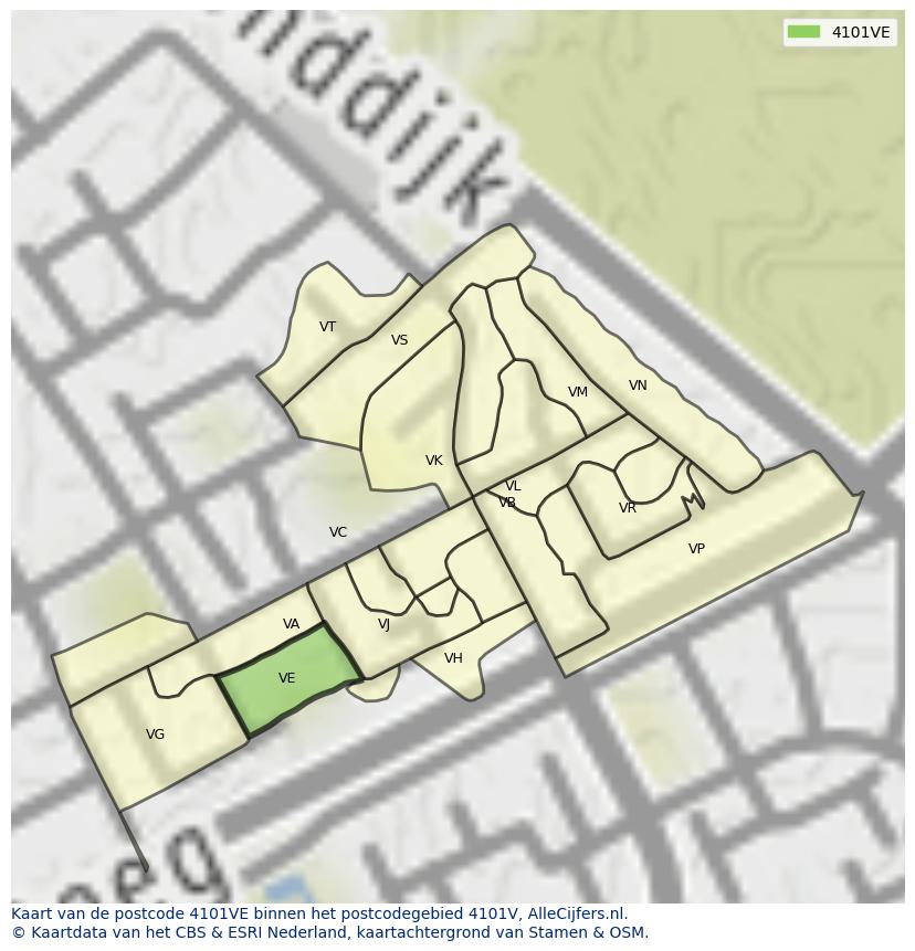 Afbeelding van het postcodegebied 4101 VE op de kaart.