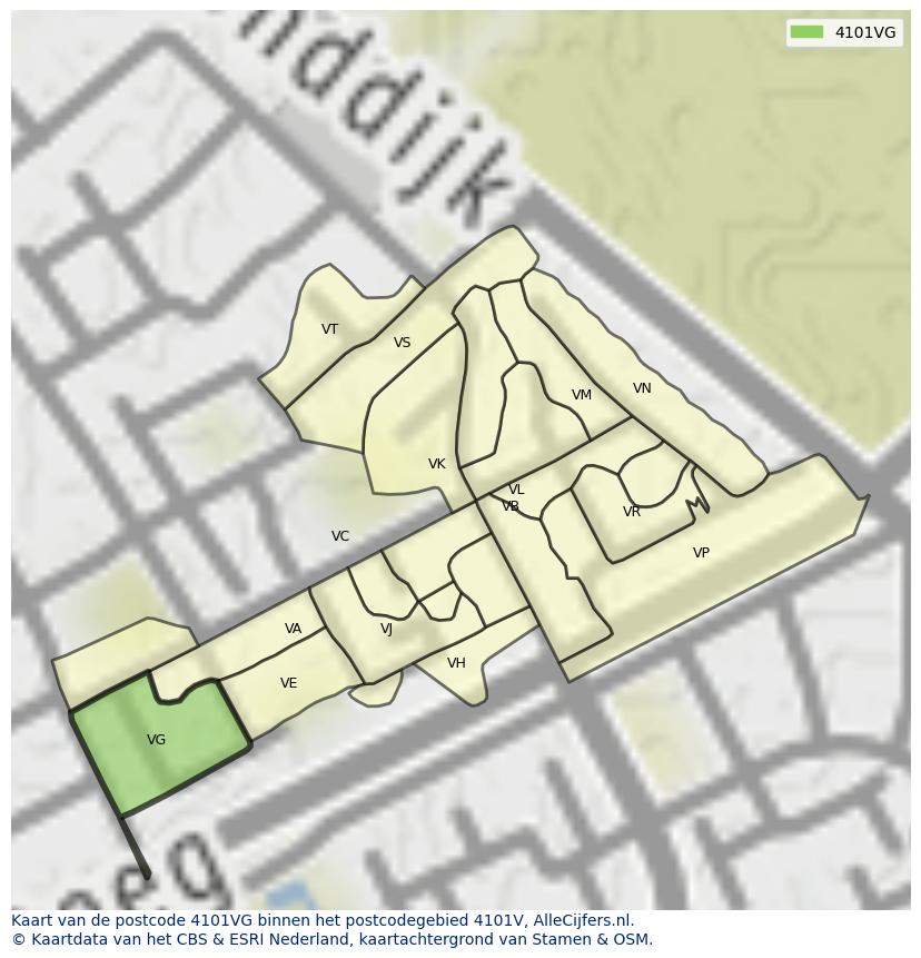 Afbeelding van het postcodegebied 4101 VG op de kaart.