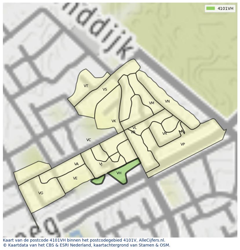 Afbeelding van het postcodegebied 4101 VH op de kaart.