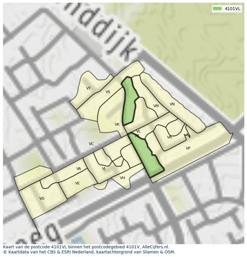 Afbeelding van het postcodegebied 4101 VL op de kaart.