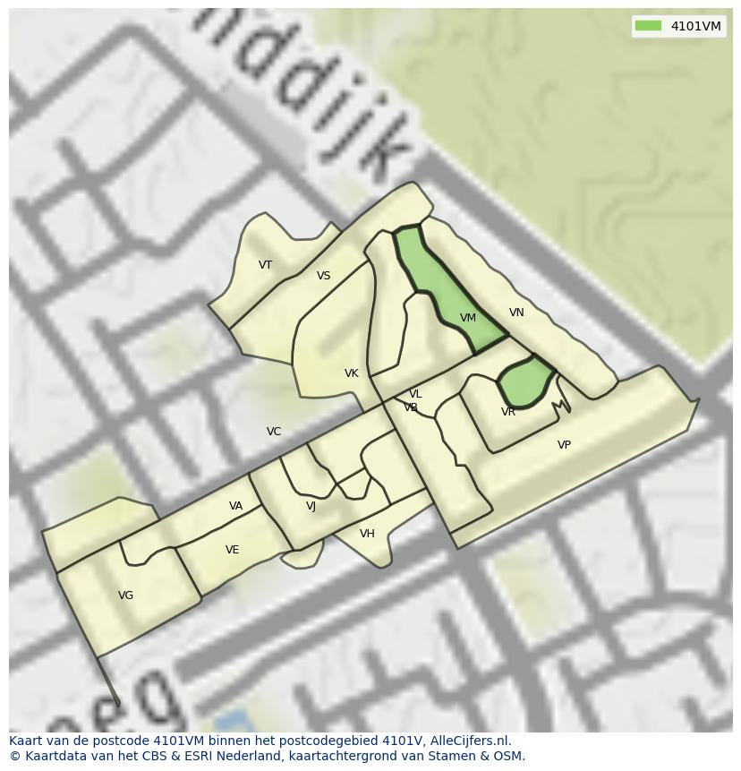 Afbeelding van het postcodegebied 4101 VM op de kaart.
