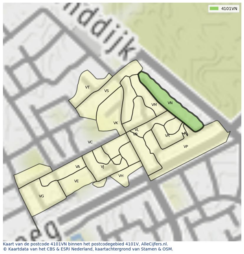 Afbeelding van het postcodegebied 4101 VN op de kaart.