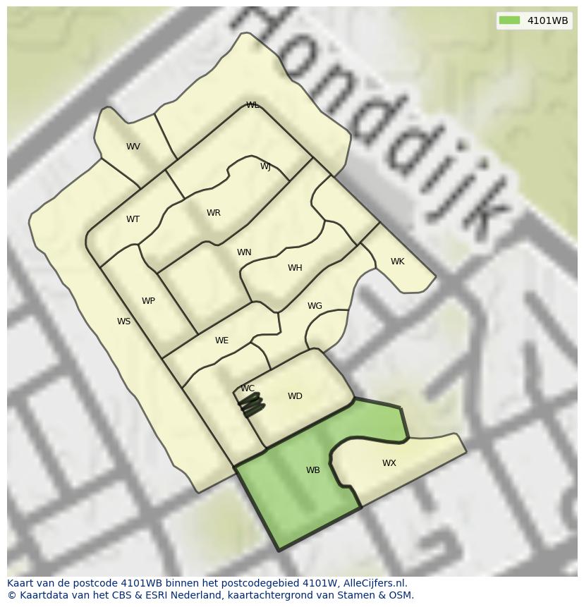 Afbeelding van het postcodegebied 4101 WB op de kaart.