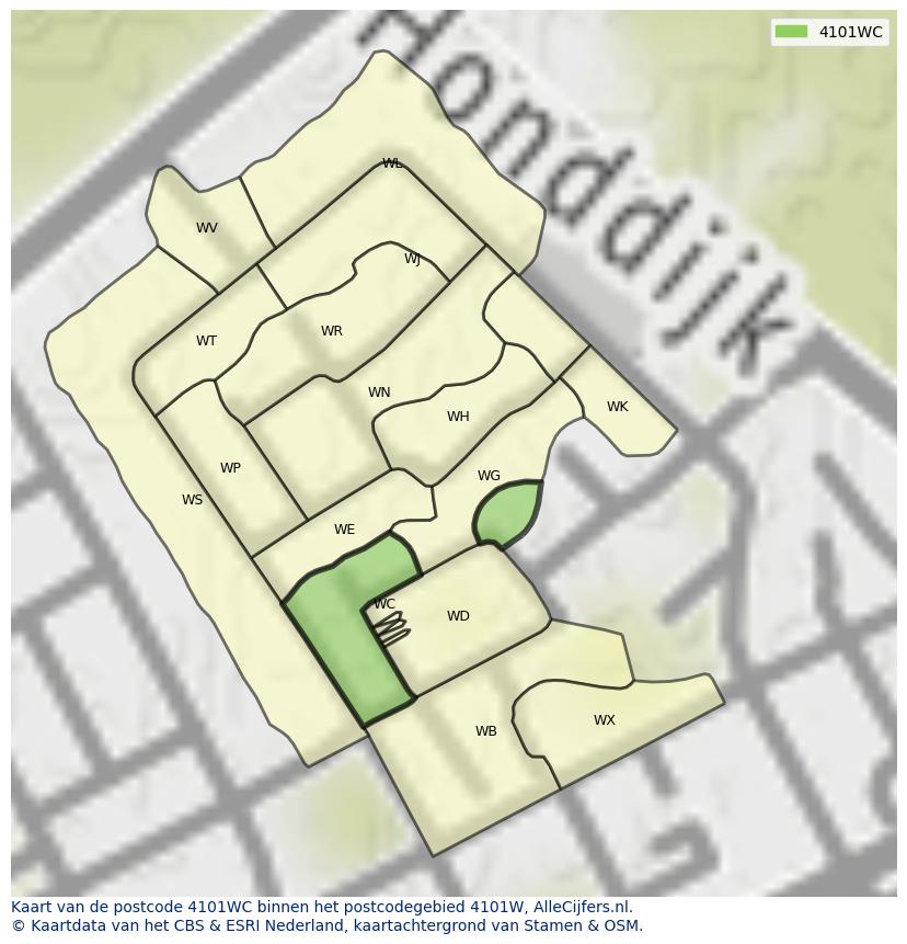 Afbeelding van het postcodegebied 4101 WC op de kaart.
