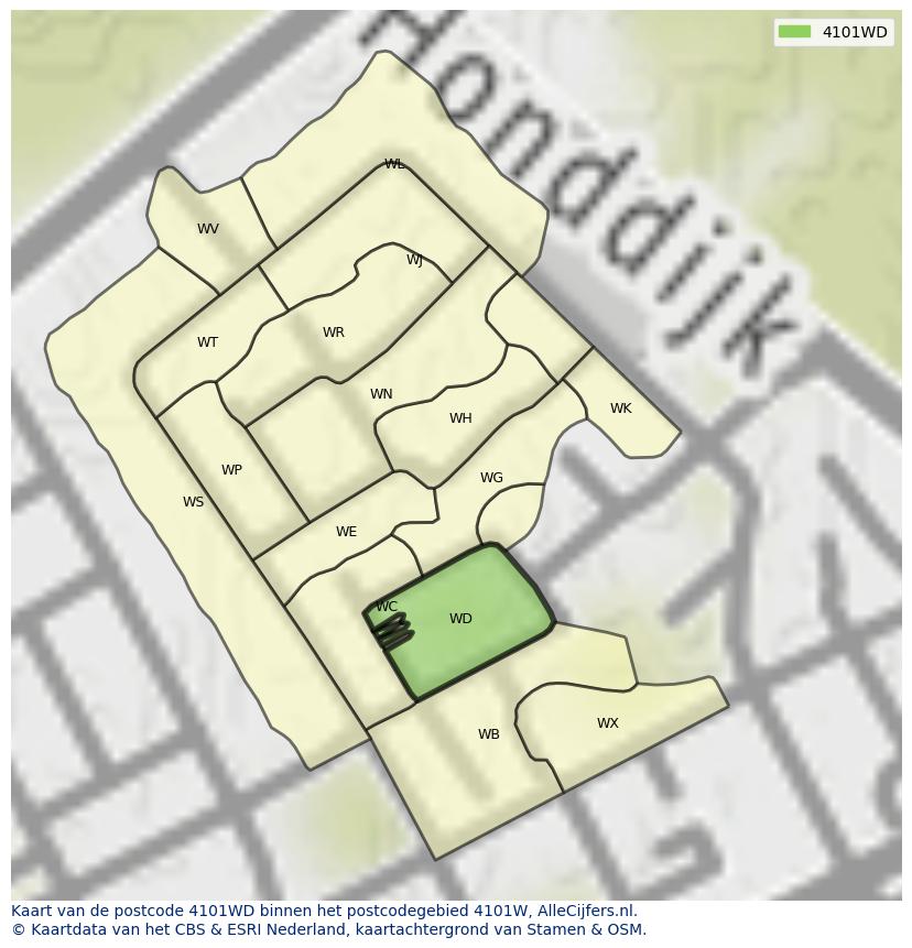 Afbeelding van het postcodegebied 4101 WD op de kaart.