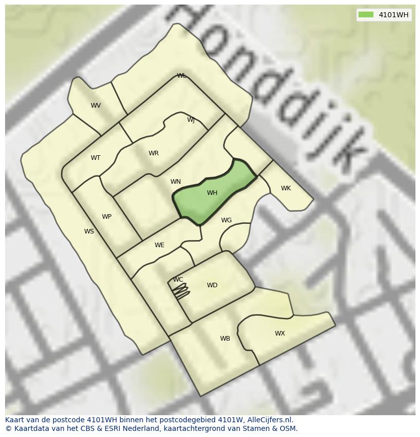 Afbeelding van het postcodegebied 4101 WH op de kaart.
