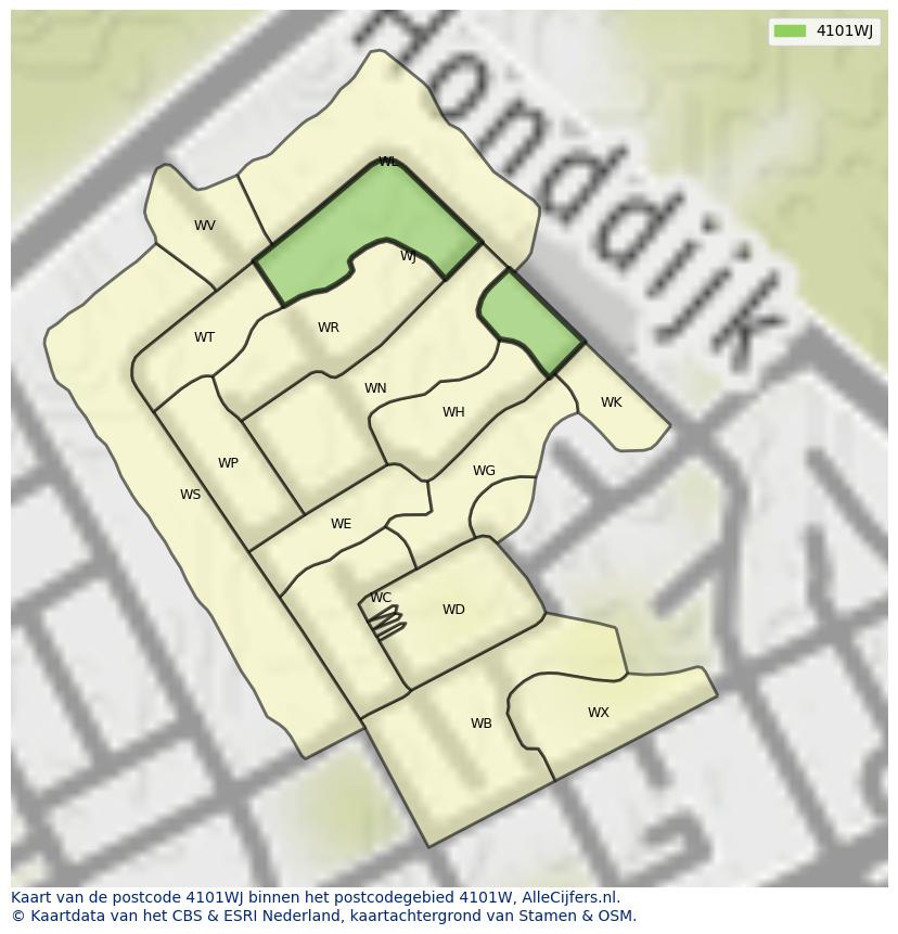 Afbeelding van het postcodegebied 4101 WJ op de kaart.