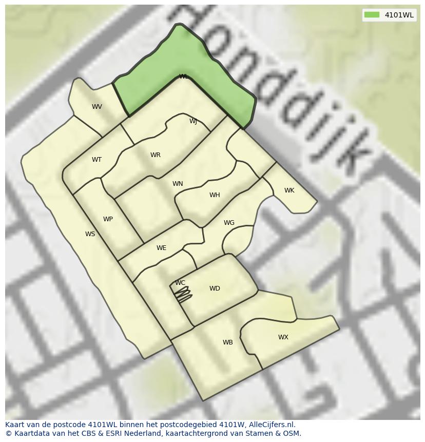 Afbeelding van het postcodegebied 4101 WL op de kaart.