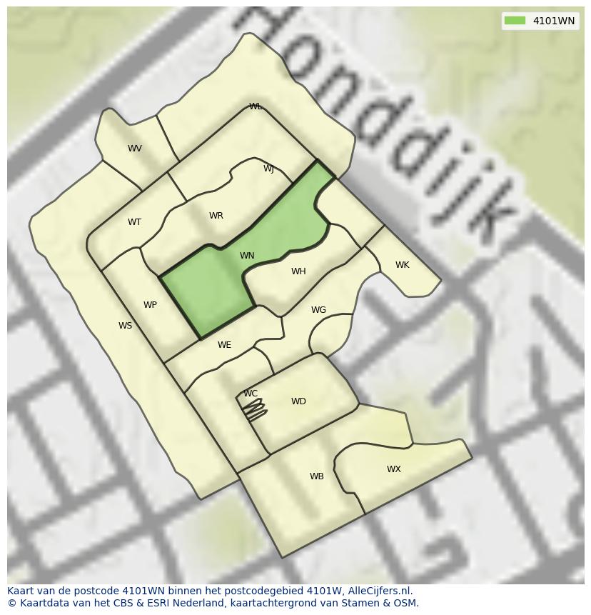 Afbeelding van het postcodegebied 4101 WN op de kaart.