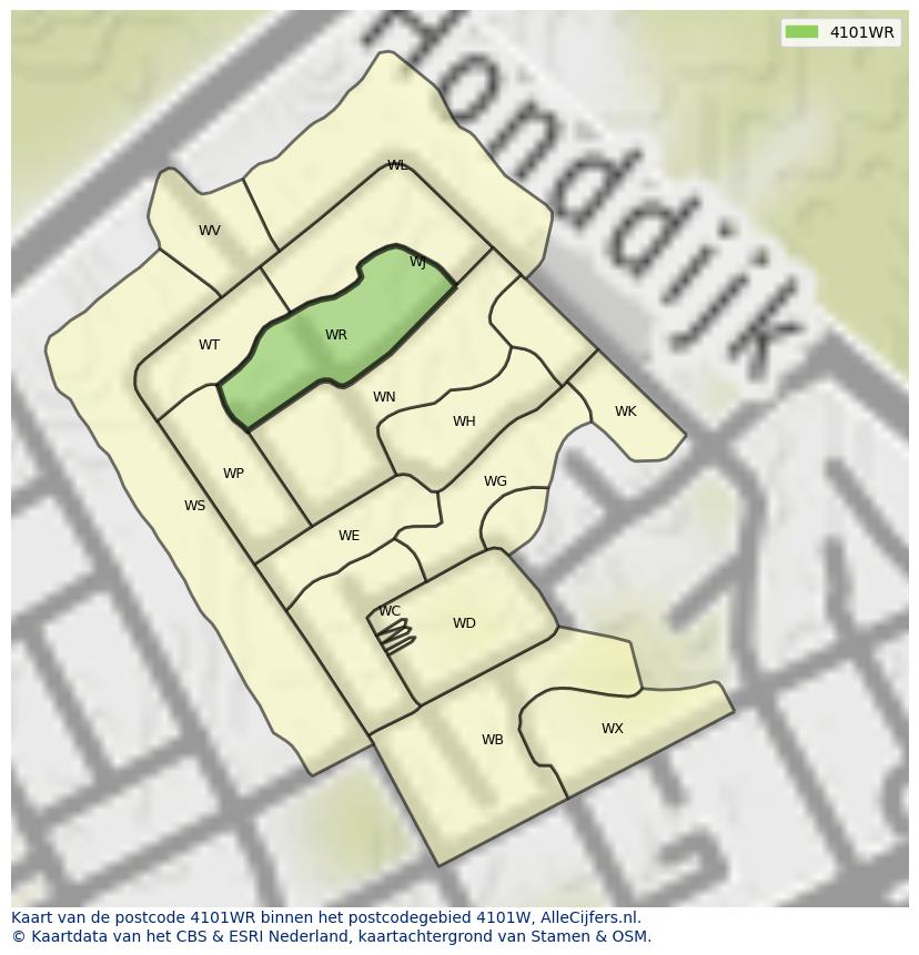 Afbeelding van het postcodegebied 4101 WR op de kaart.