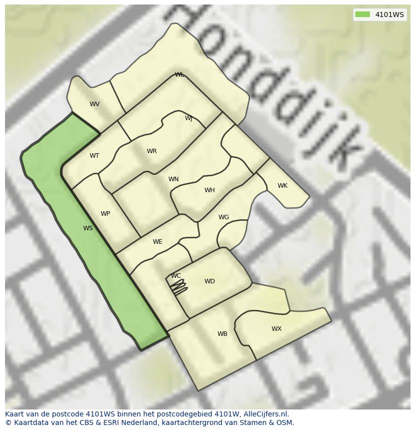 Afbeelding van het postcodegebied 4101 WS op de kaart.