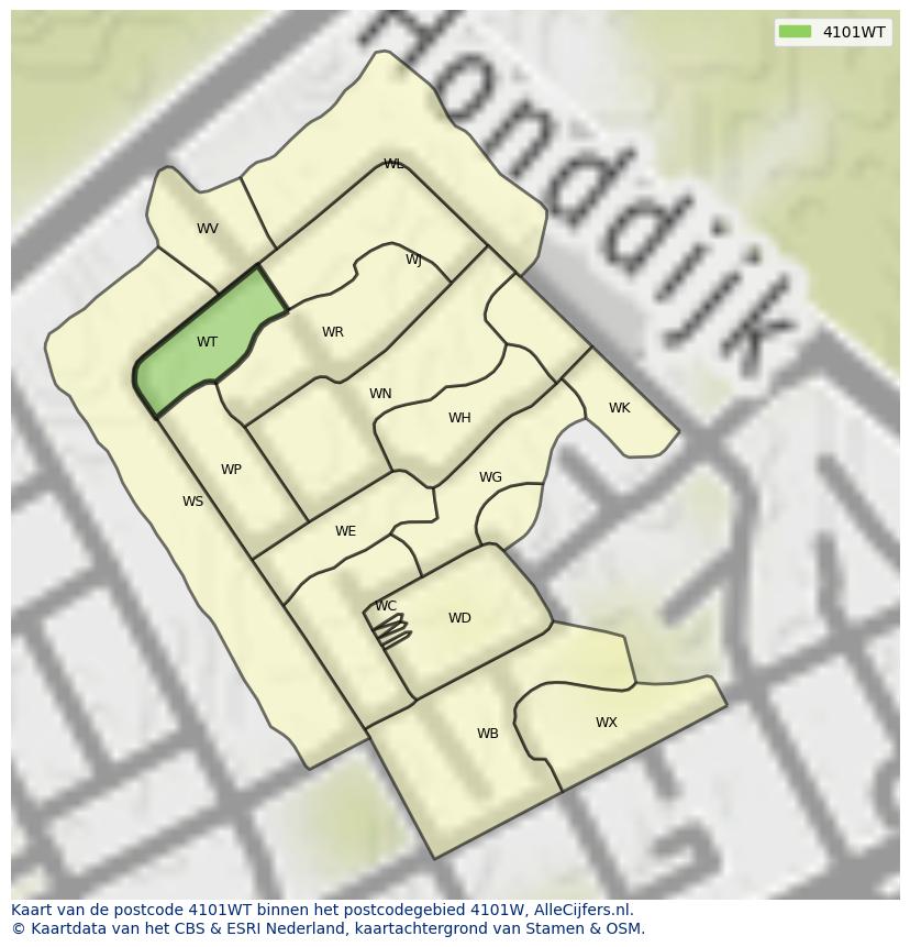 Afbeelding van het postcodegebied 4101 WT op de kaart.