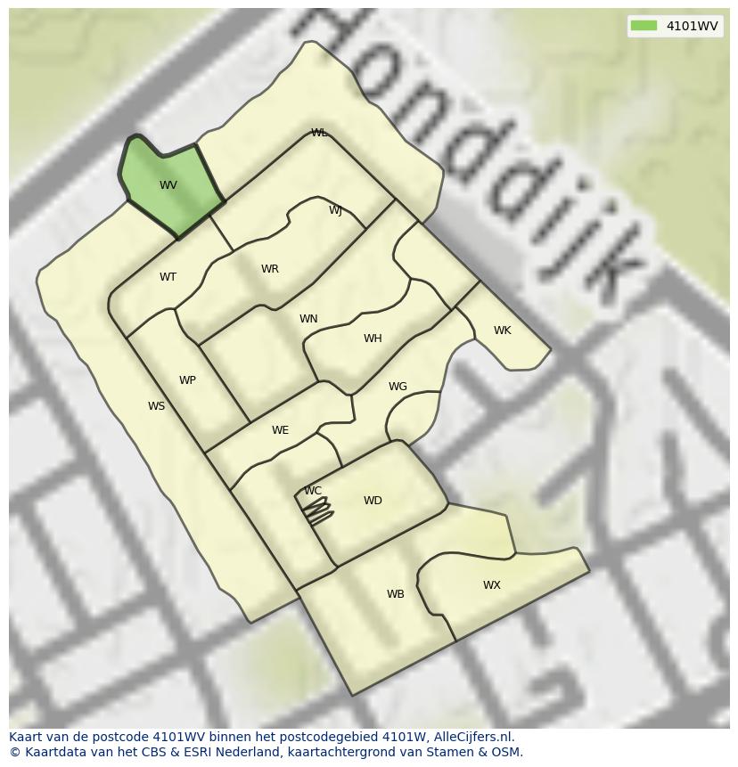 Afbeelding van het postcodegebied 4101 WV op de kaart.