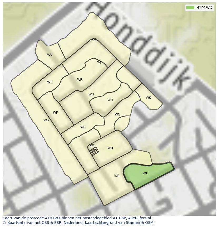 Afbeelding van het postcodegebied 4101 WX op de kaart.