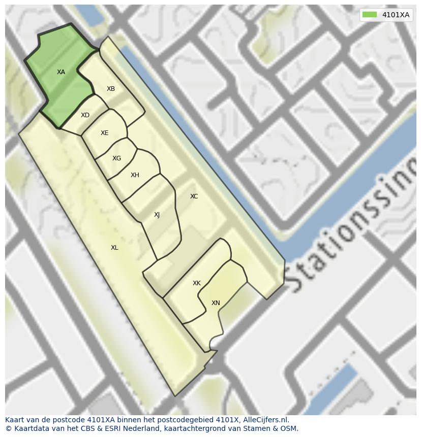 Afbeelding van het postcodegebied 4101 XA op de kaart.