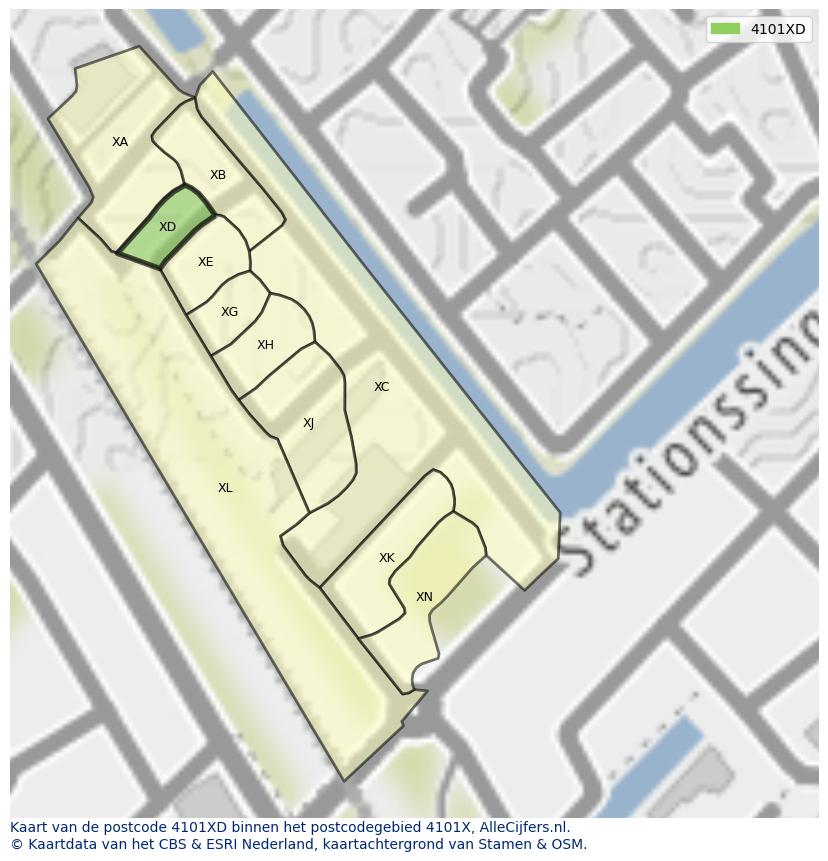 Afbeelding van het postcodegebied 4101 XD op de kaart.
