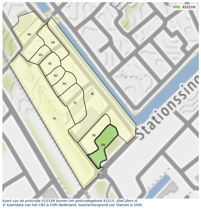 Afbeelding van het postcodegebied 4101 XN op de kaart.